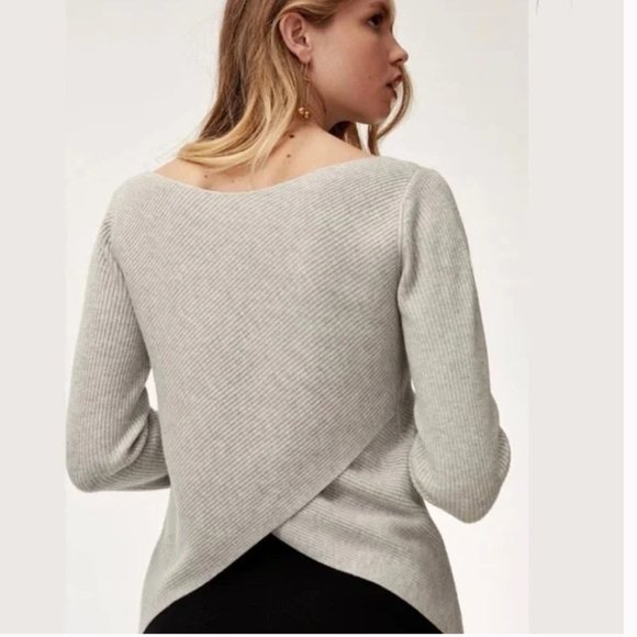Aritzia Sweaters - Aritzia Babaton Kitano Sweater Heathered linen wool blend cream grey sz m